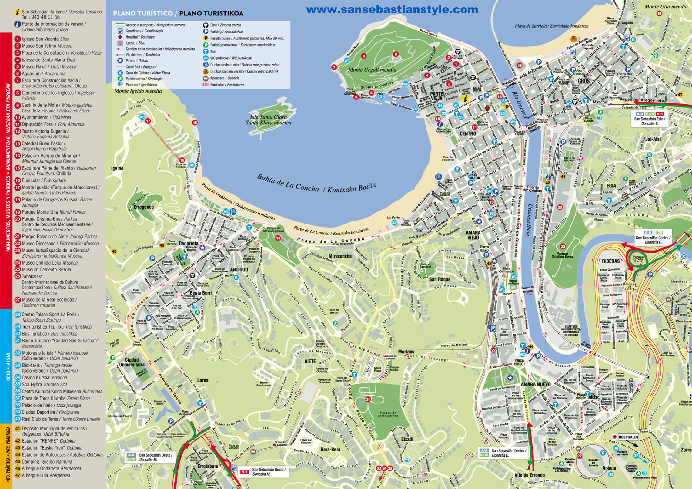 Mapa de San sebastián - País Vasco - España